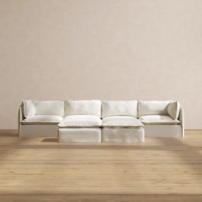 Slipcover Only - Modular Washable 4-Seater   Bench Ottoman in Eggshell