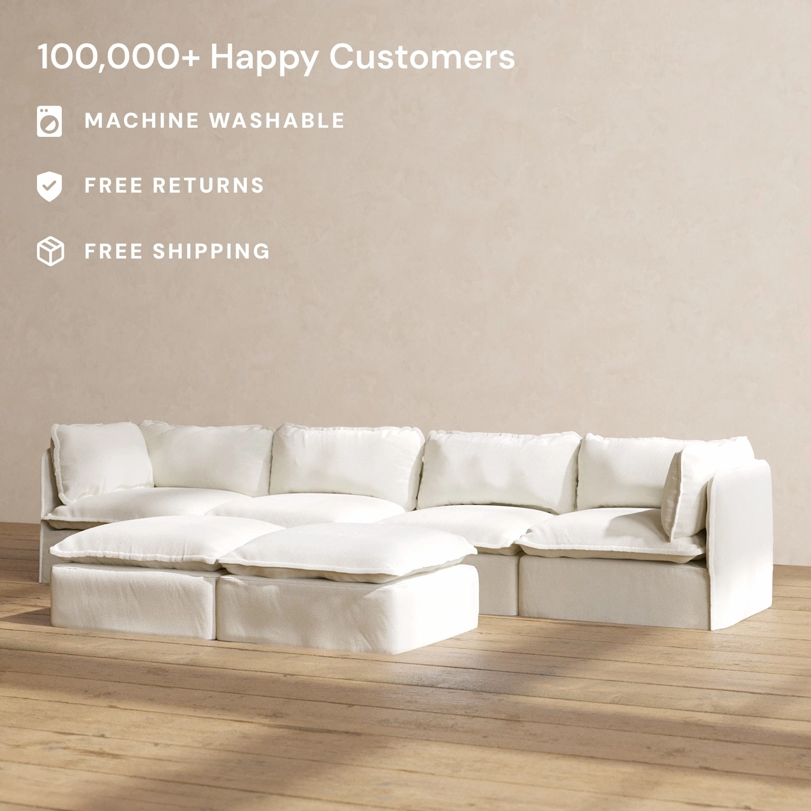 Slipcover Only - Modular Washable 4-Seater   Bench Ottoman in Eggshell