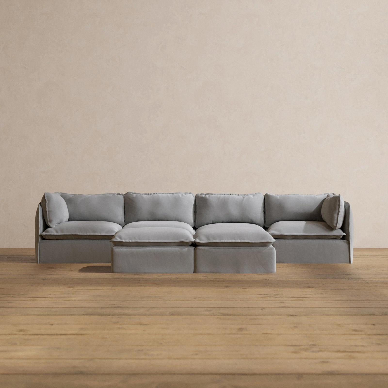 Slipcover Only - Modular Washable 4-Seater   Bench Ottoman in Pumice