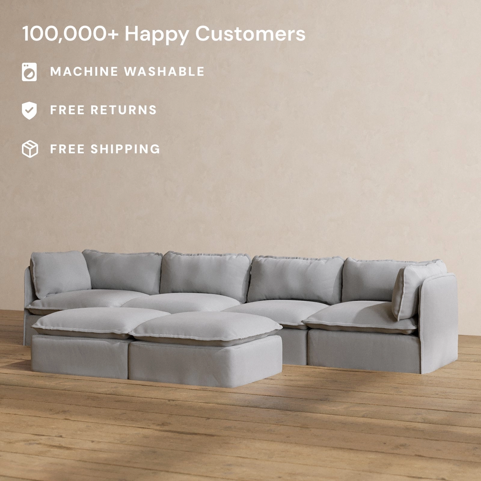Slipcover Only - Modular Washable 4-Seater   Bench Ottoman in Pumice