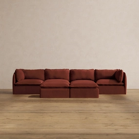 Slipcover Only - Modular Washable 4-Seater   Bench Ottoman in Rust