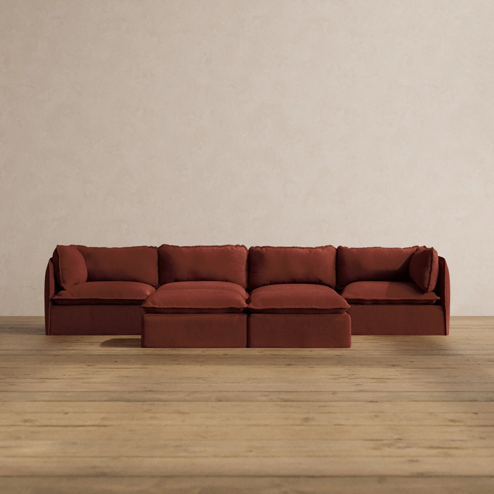 Slipcover Only - Modular Washable 4-Seater   Bench Ottoman in Rust