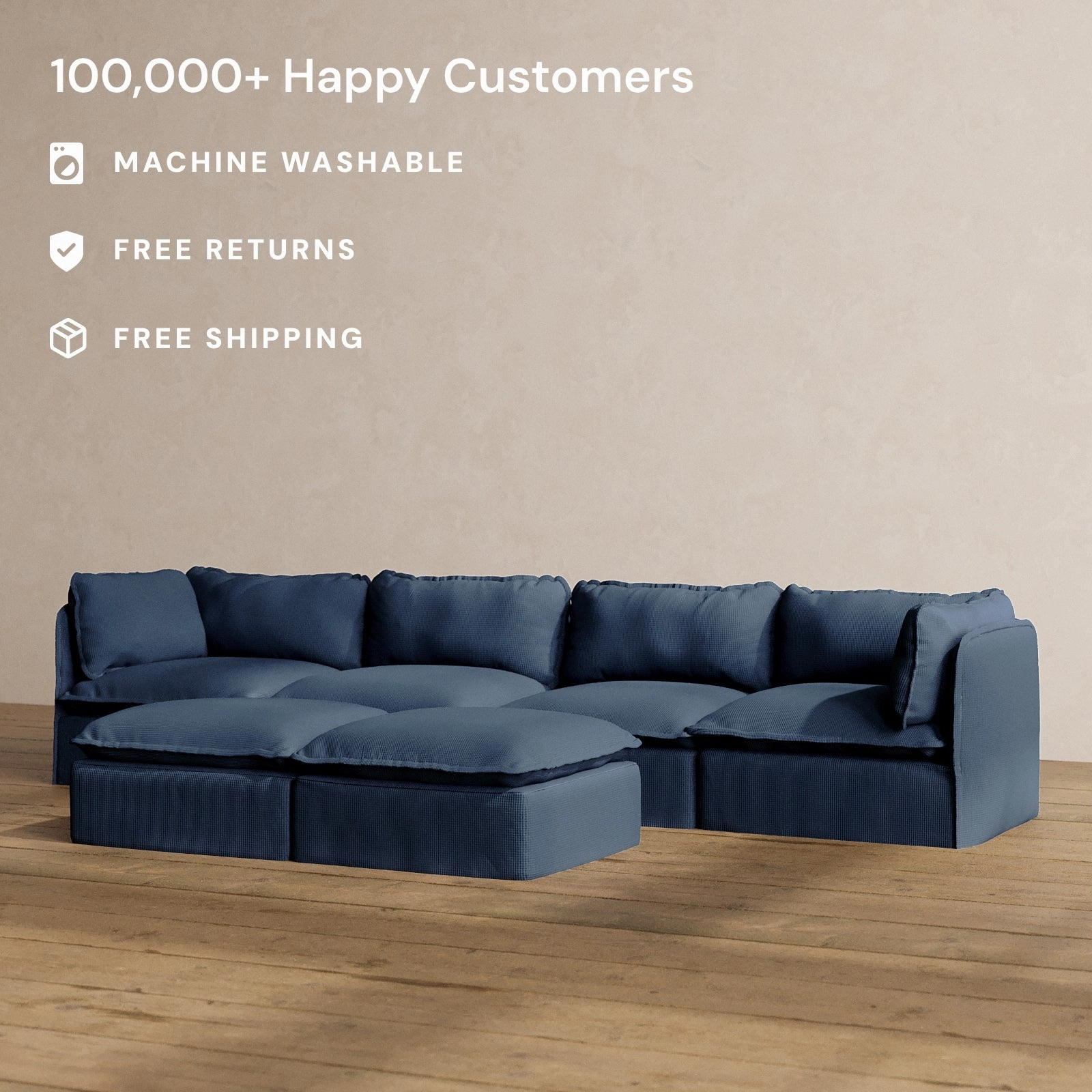 Slipcover Only - Modular Washable 4-Seater   Bench Ottoman in Sumi