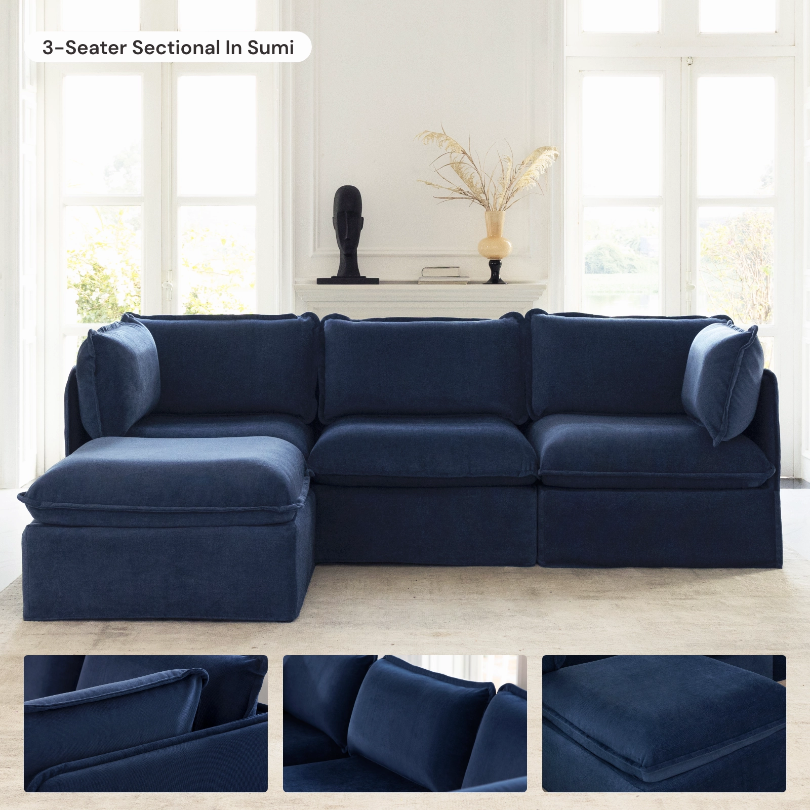 Slipcover Only - Modular Washable 4-Seater   Bench Ottoman in Sumi