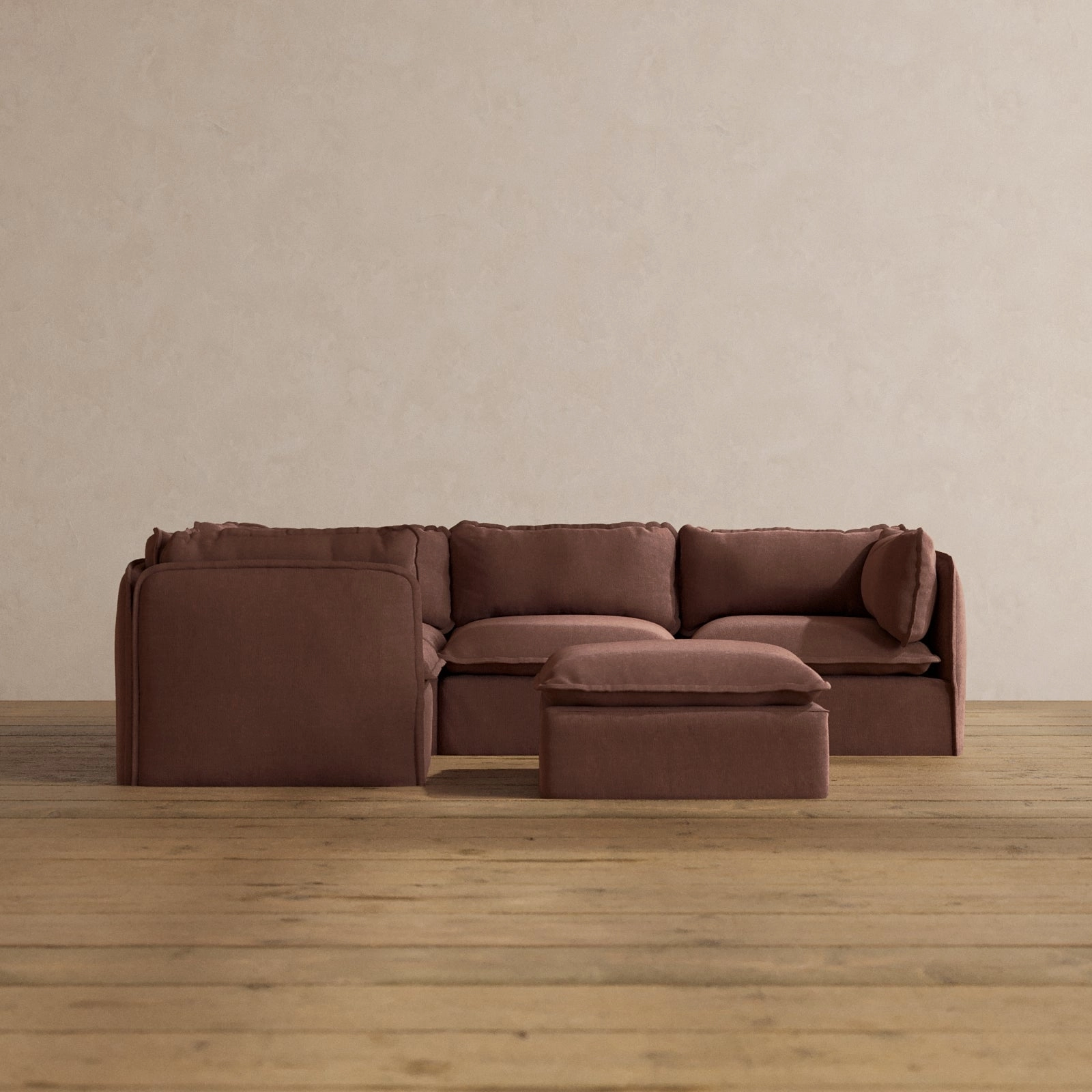 Slipcover Only - Modular Washable 4-Seater Corner Sectional   Ottoman in Chestnut
