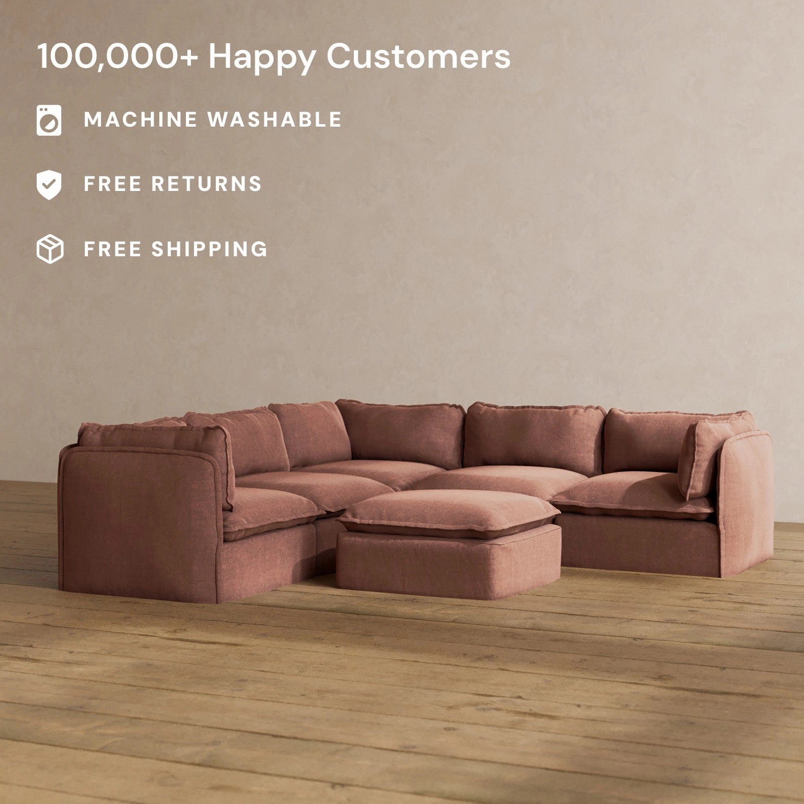 Slipcover Only - Modular Washable 4-Seater Corner Sectional   Ottoman in Chestnut