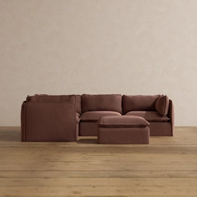 Slipcover Only - Modular Washable 4-Seater Corner Sectional   Ottoman in Chestnut