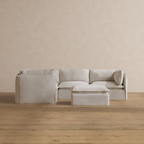 Slipcover Only - Modular Washable 4-Seater Corner Sectional   Ottoman in Powder