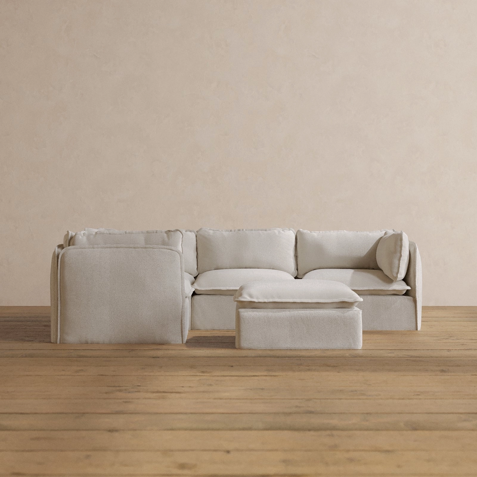 Slipcover Only - Modular Washable 4-Seater Corner Sectional   Ottoman in Powder