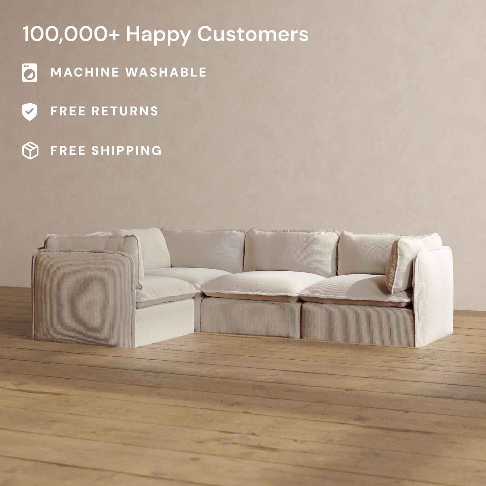 Slipcover Only - Modular Washable 4-Seater Corner Sectional in Milk
