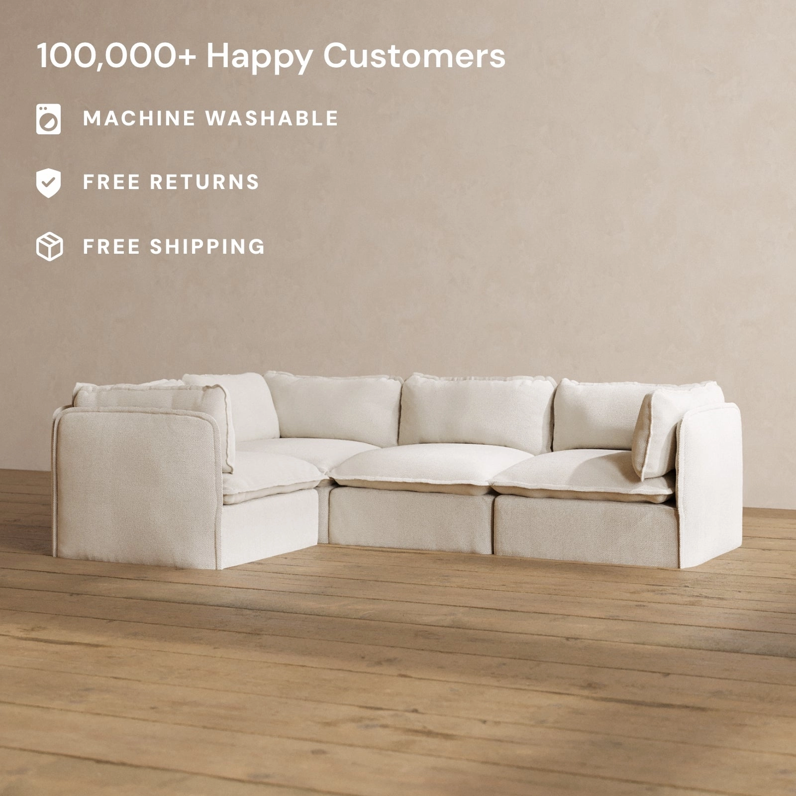 Slipcover Only - Modular Washable 4-Seater Corner Sectional in Powder