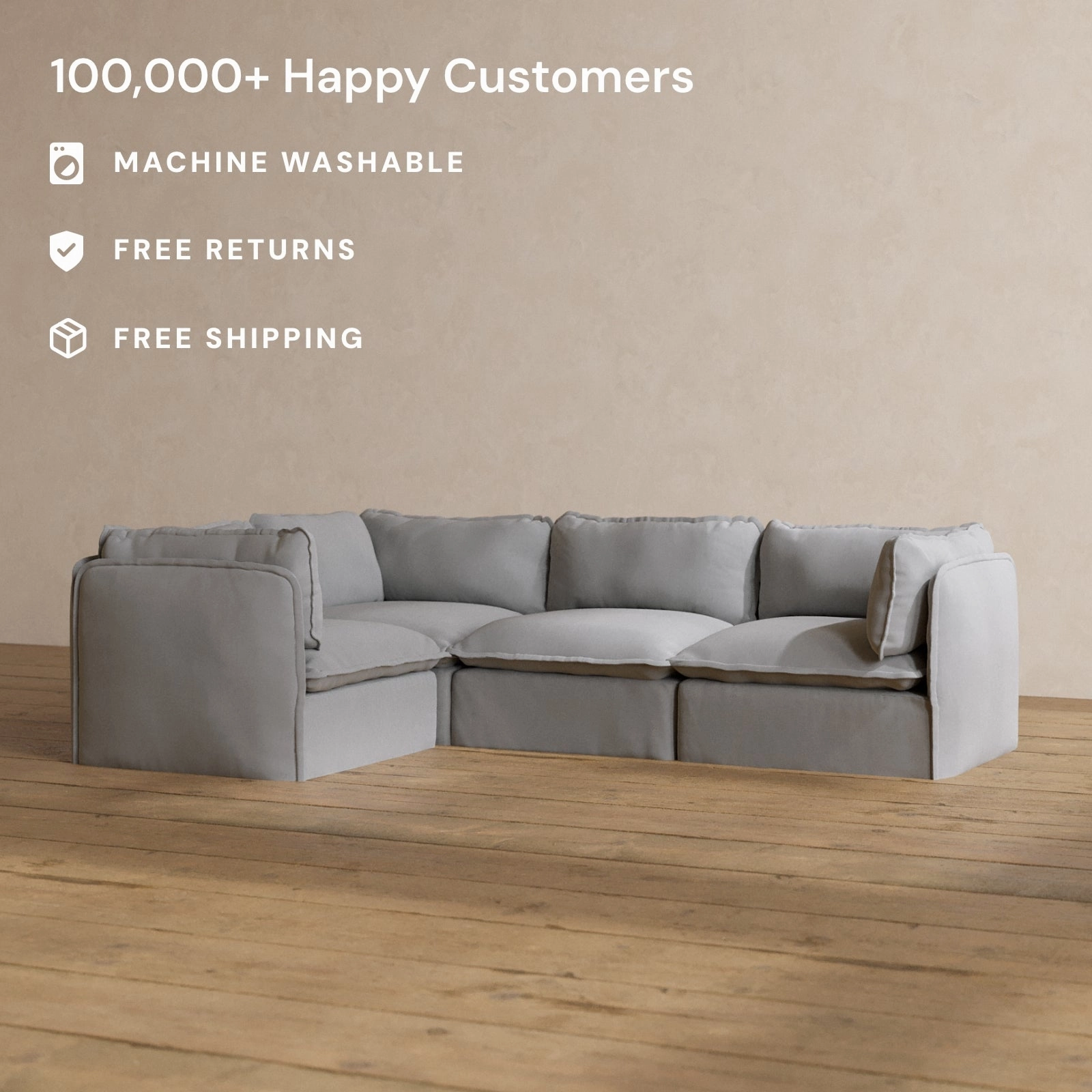 Slipcover Only - Modular Washable 4-Seater Corner Sectional in Pumice