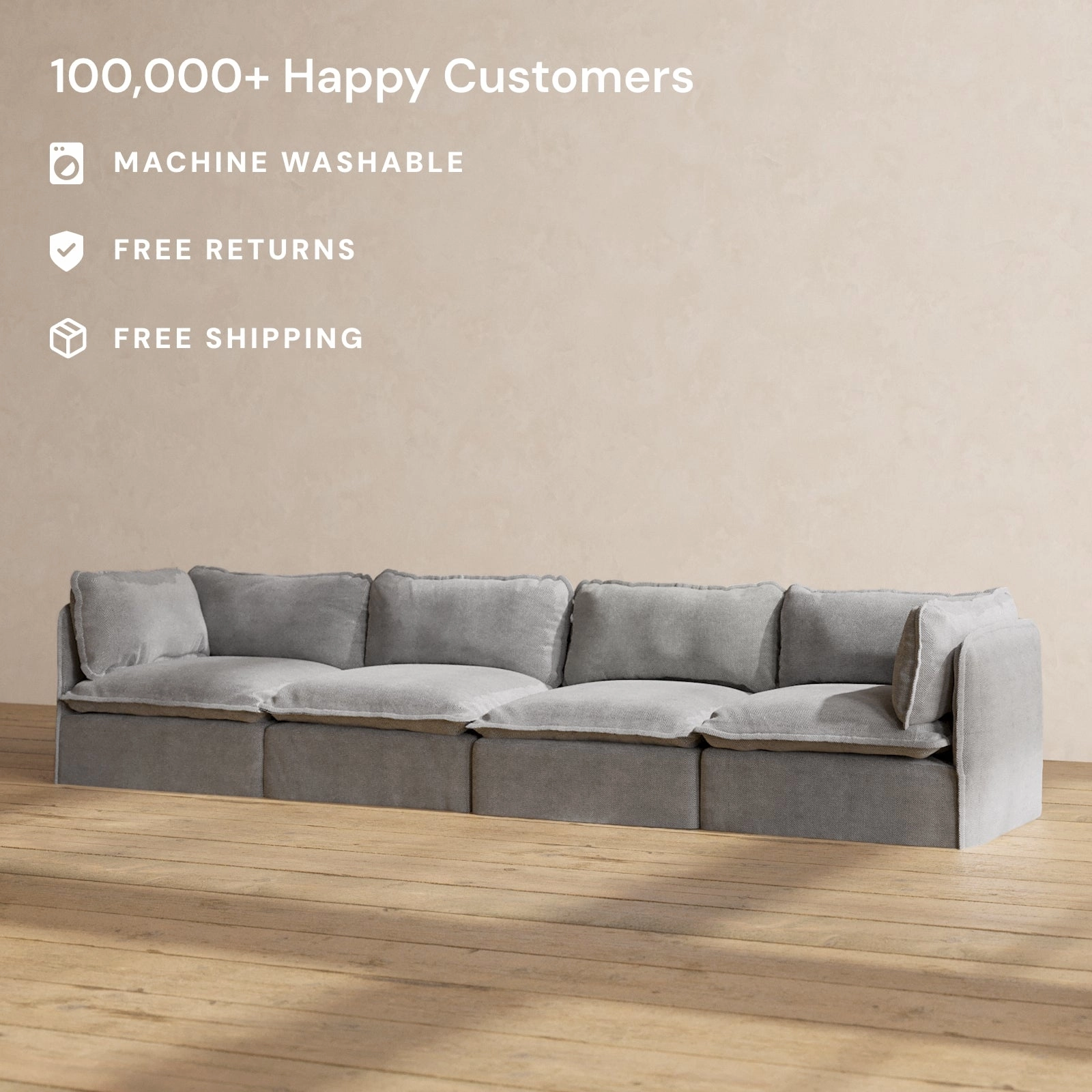 Slipcover Only - Modular Washable 4-Seater in Ash