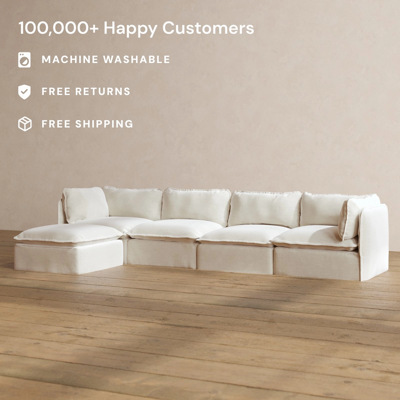 Slipcover Only - Modular Washable 4-Seater Sectional in Coco