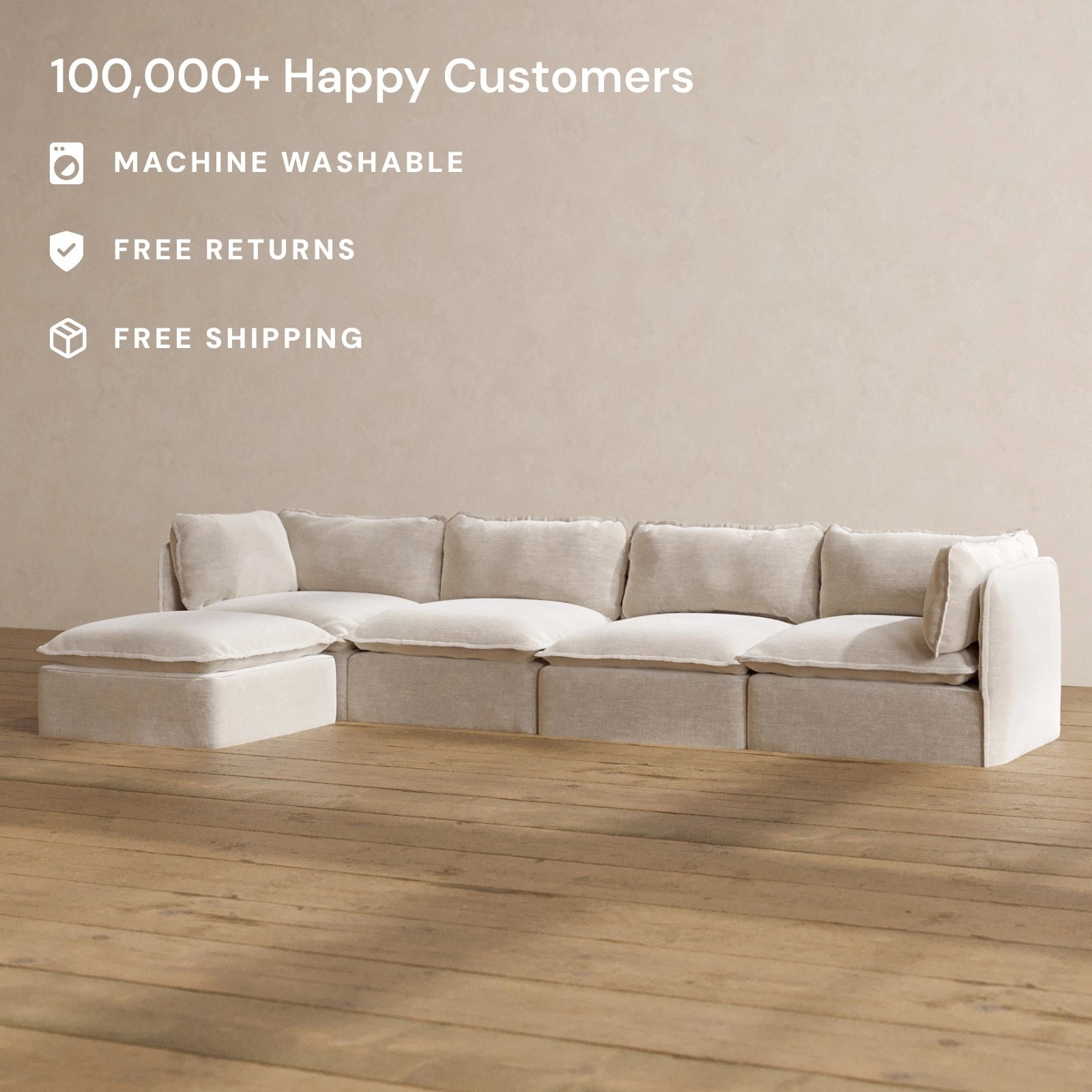 Slipcover Only - Modular Washable 4-Seater Sectional in Mist