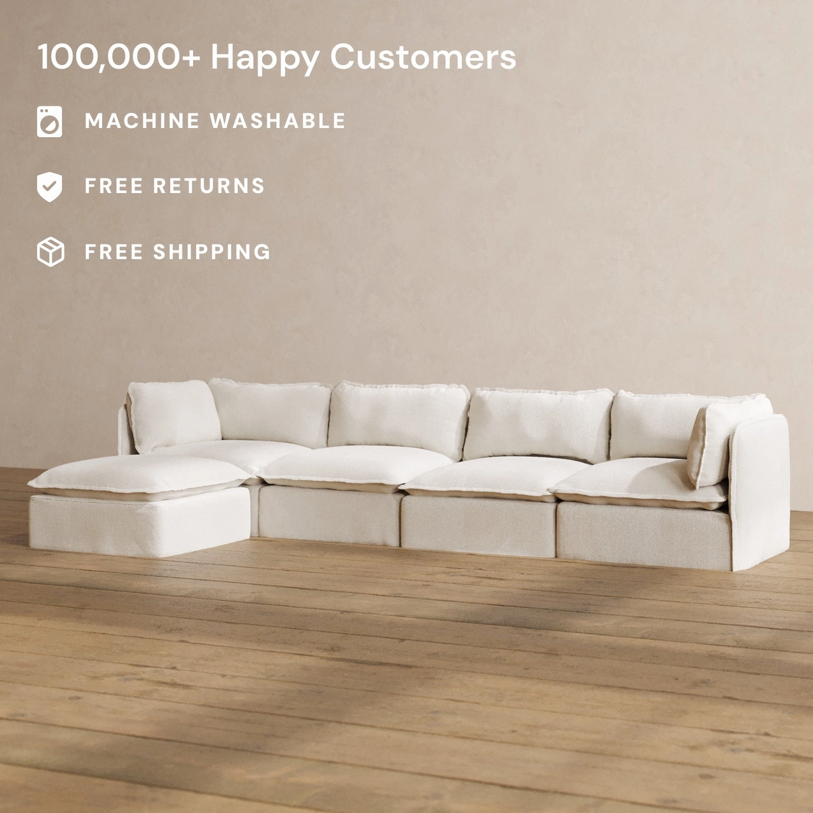Slipcover Only - Modular Washable 4-Seater Sectional in Powder