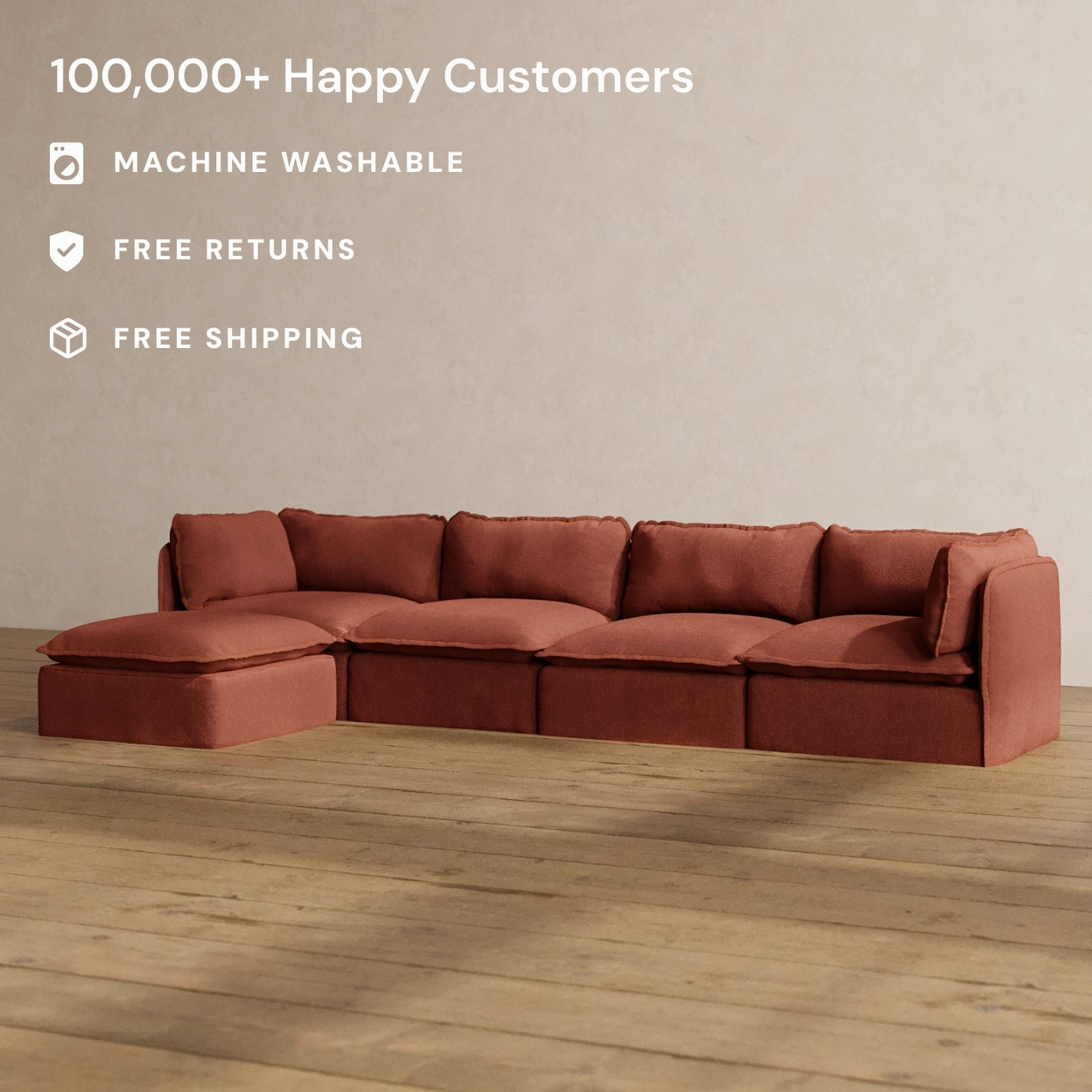 Slipcover Only - Modular Washable 4-Seater Sectional in Rust