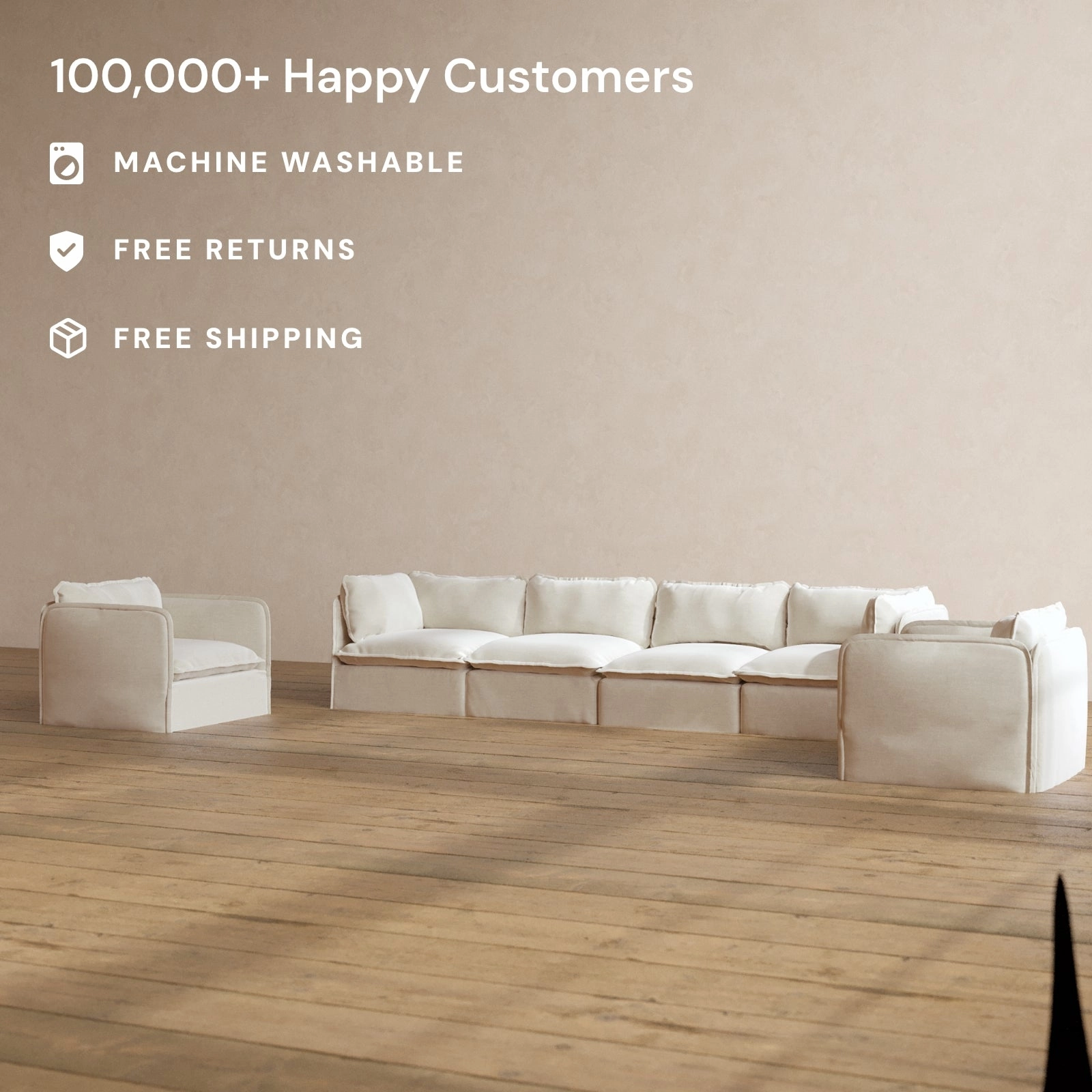 Slipcover Only - Modular Washable 4-Seater Sofa   Armchair Set in Coco