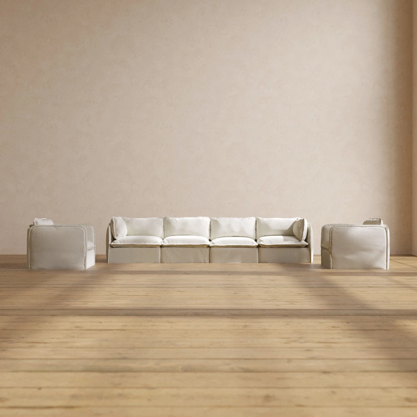 Slipcover Only - Modular Washable 4-Seater Sofa   Armchair Set in Eggshell