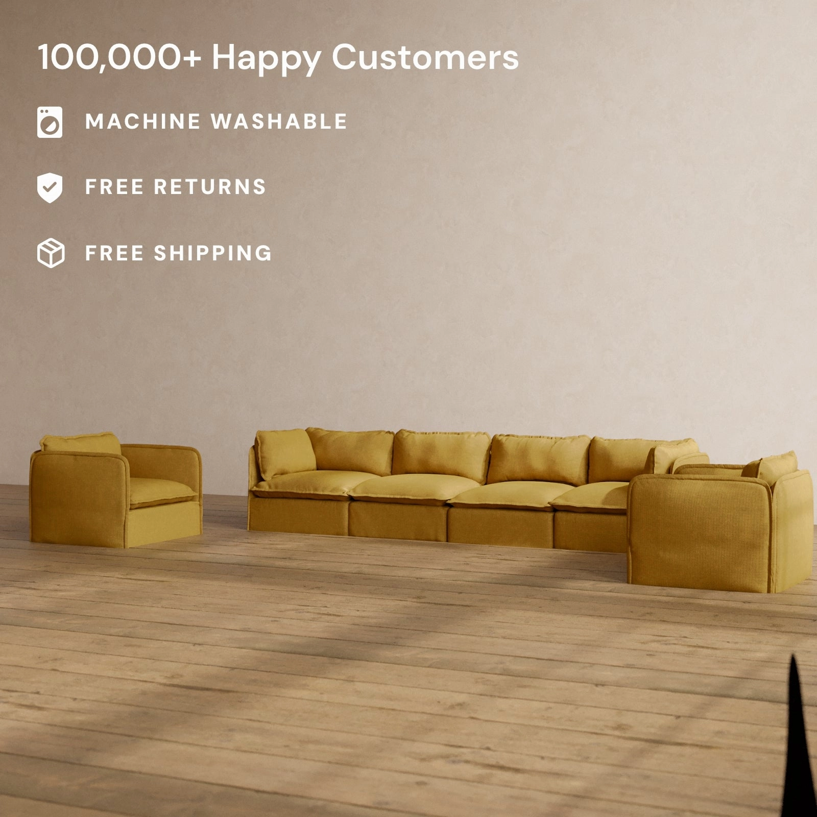Slipcover Only - Modular Washable 4-Seater Sofa   Armchair Set in Kiiro