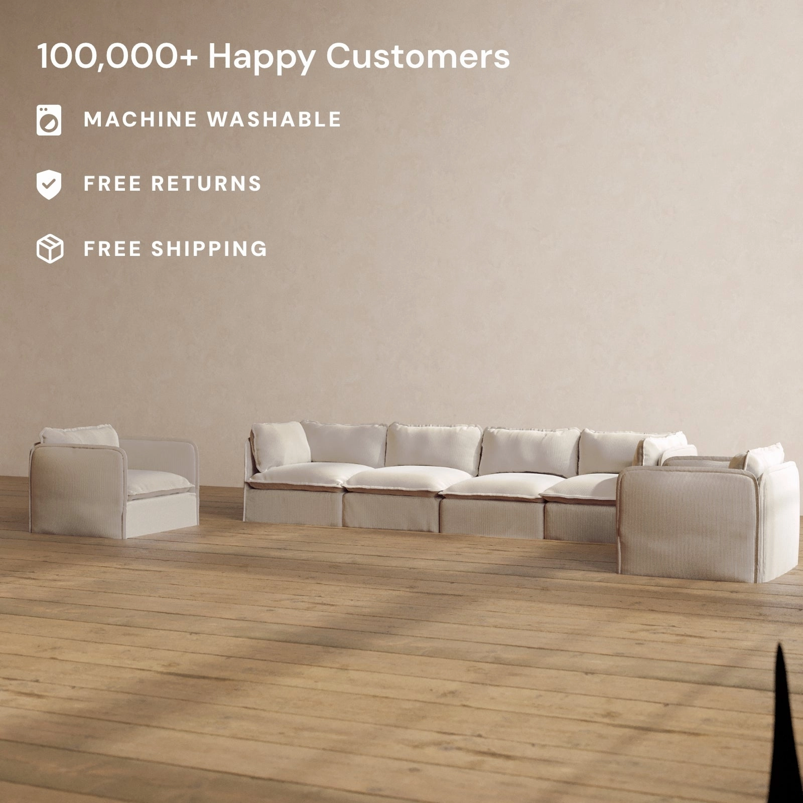 Slipcover Only - Modular Washable 4-Seater Sofa   Armchair Set in Milk
