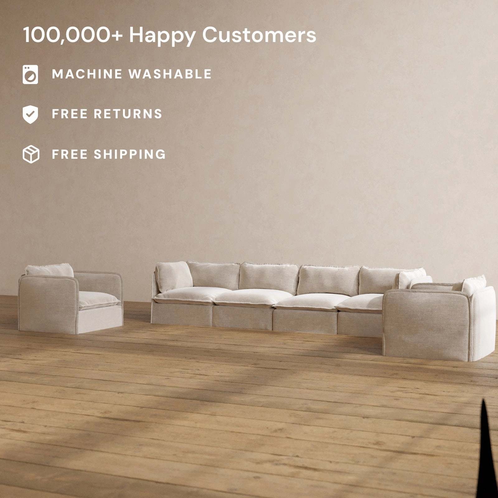 Slipcover Only - Modular Washable 4-Seater Sofa   Armchair Set in Mist