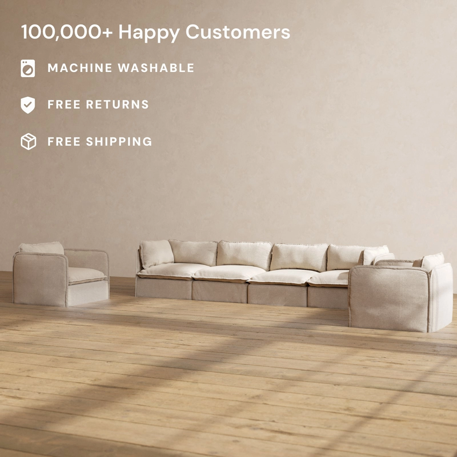 Slipcover Only - Modular Washable 4-Seater Sofa   Armchair Set in Oat