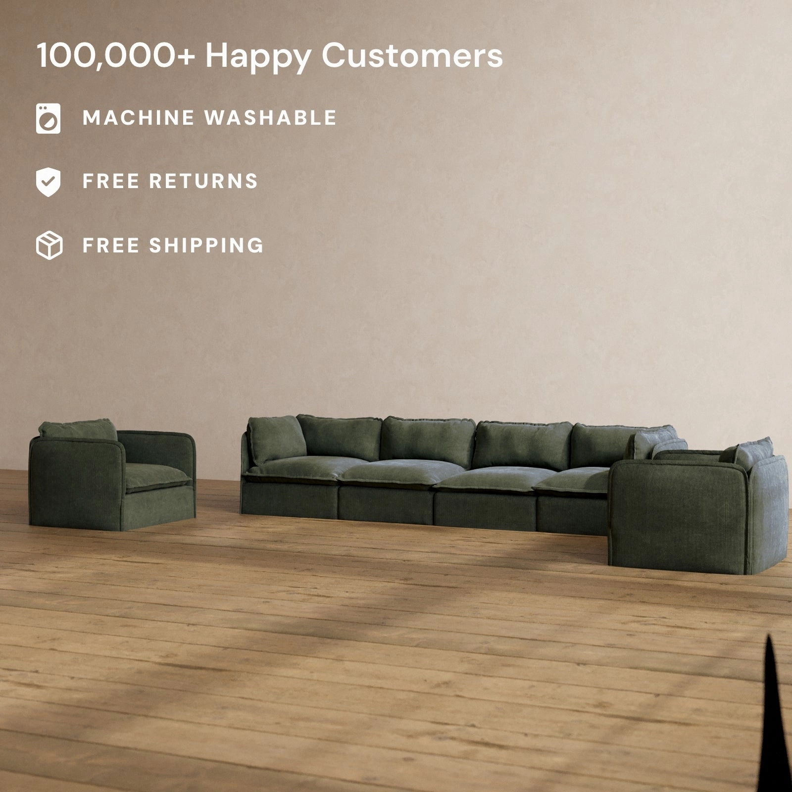 Slipcover Only - Modular Washable 4-Seater Sofa   Armchair Set in Olivine