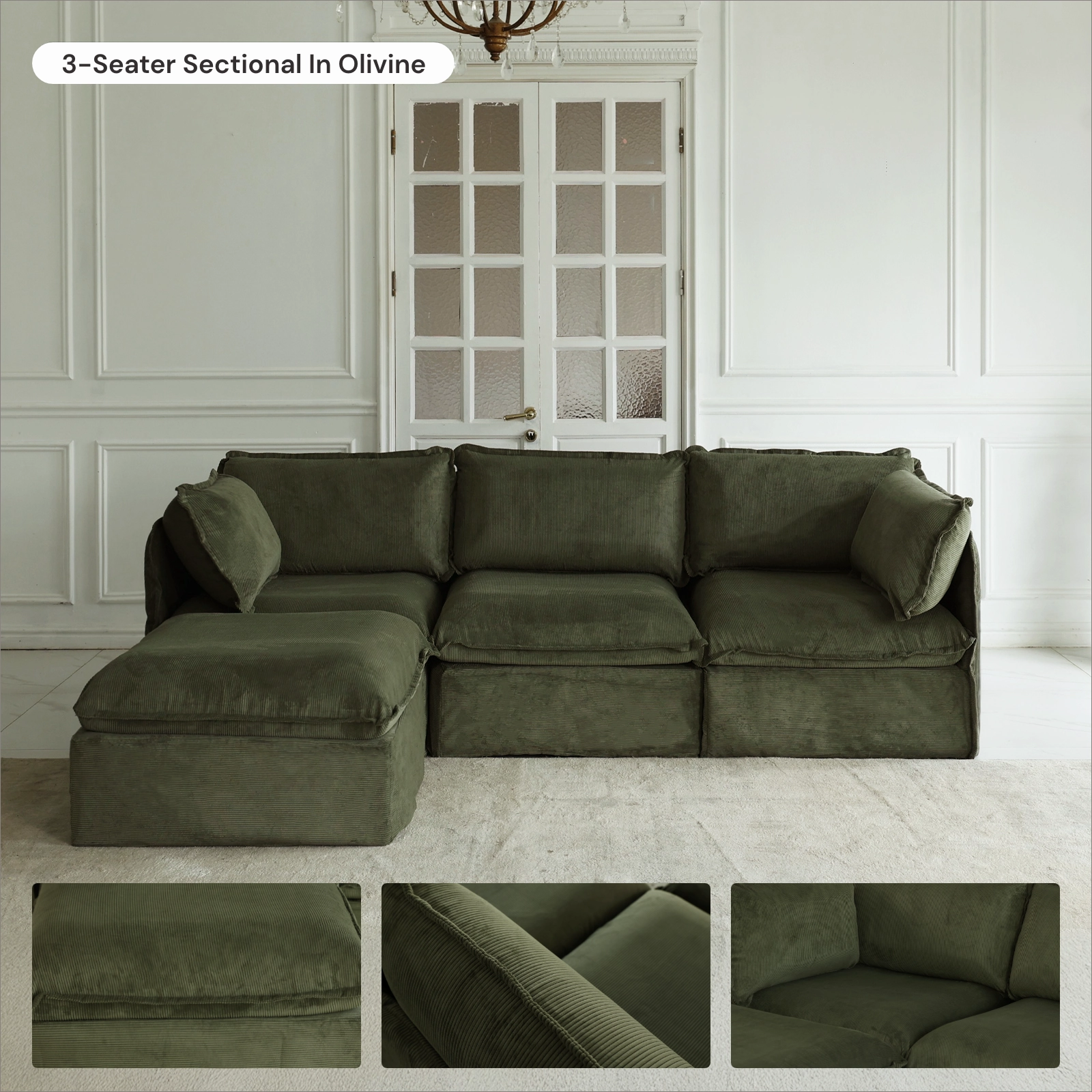 Slipcover Only - Modular Washable 4-Seater Sofa   Armchair Set in Olivine