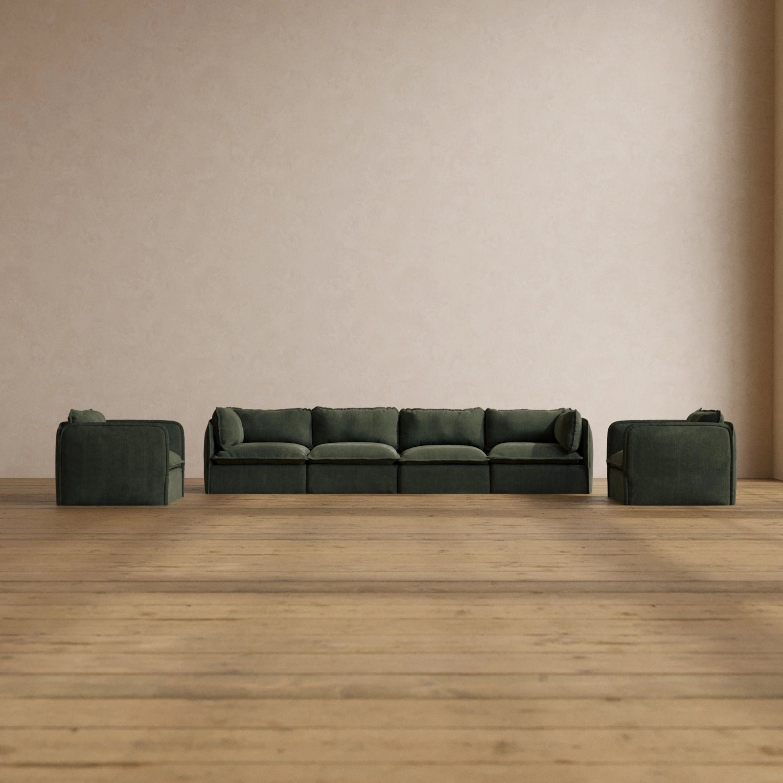 Slipcover Only - Modular Washable 4-Seater Sofa   Armchair Set in Olivine