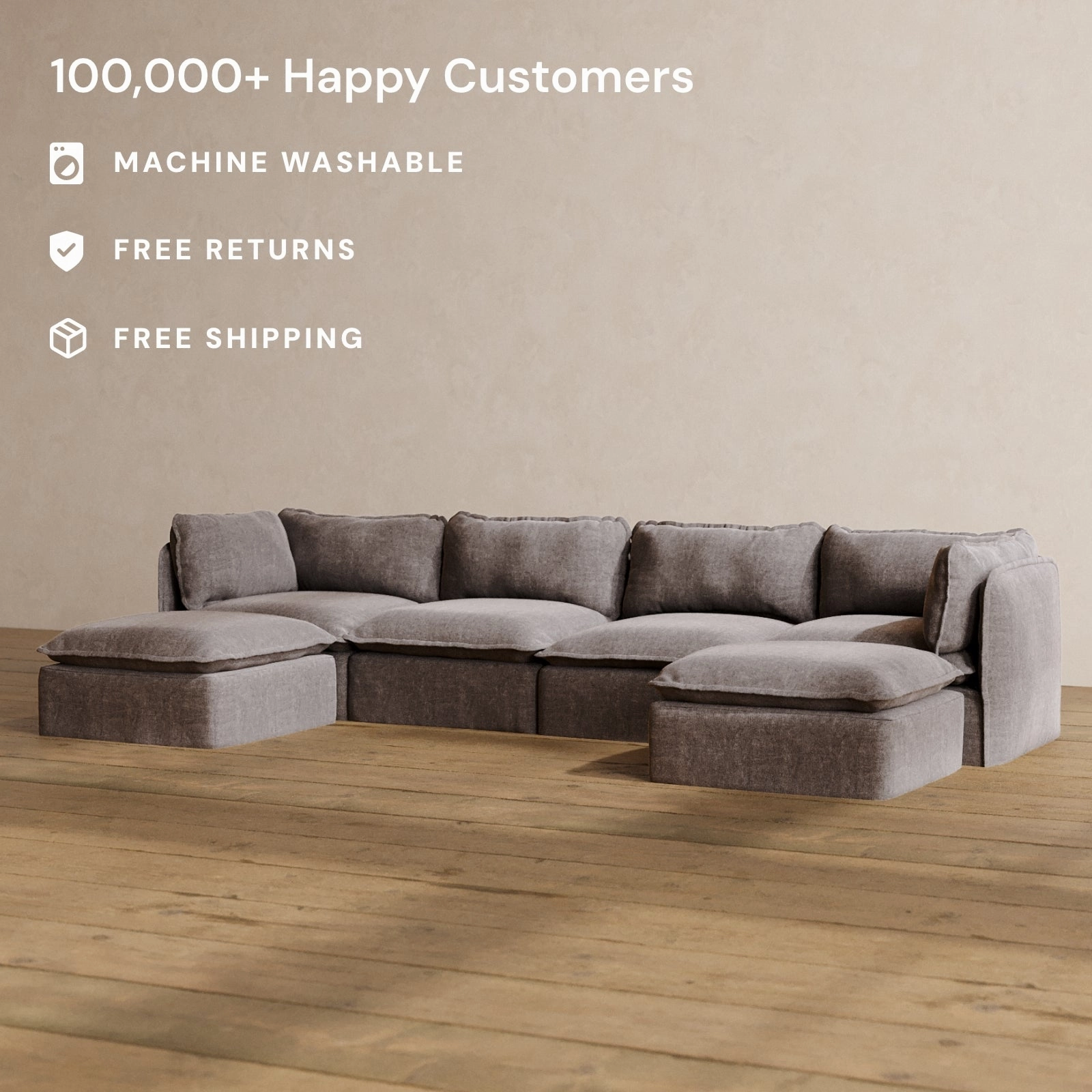 Slipcover Only - Modular Washable 4-Seater U-Sectional in Caviar