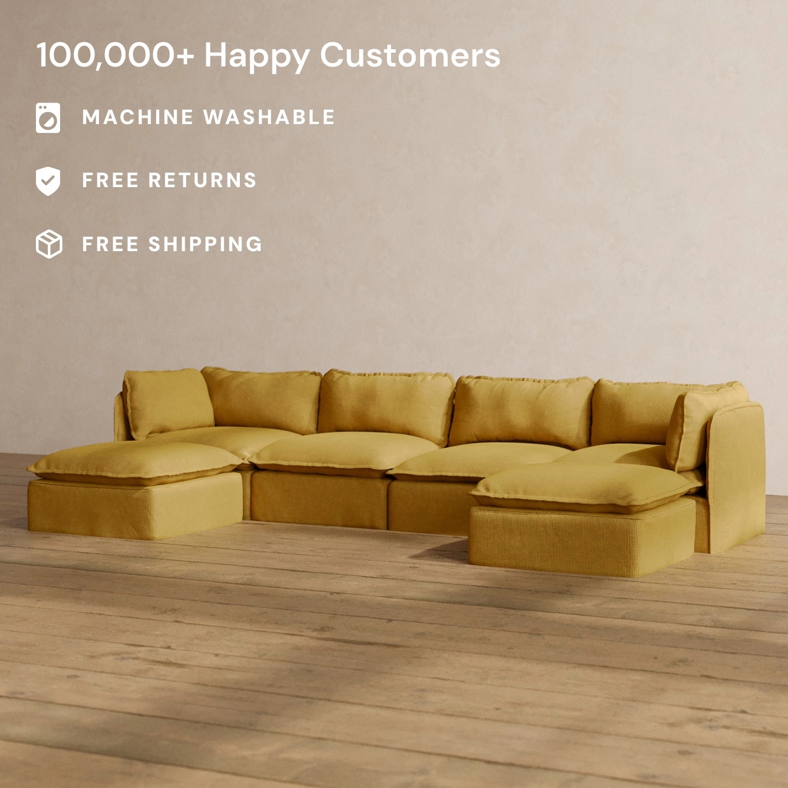 Slipcover Only - Modular Washable 4-Seater U-Sectional in Kiiro