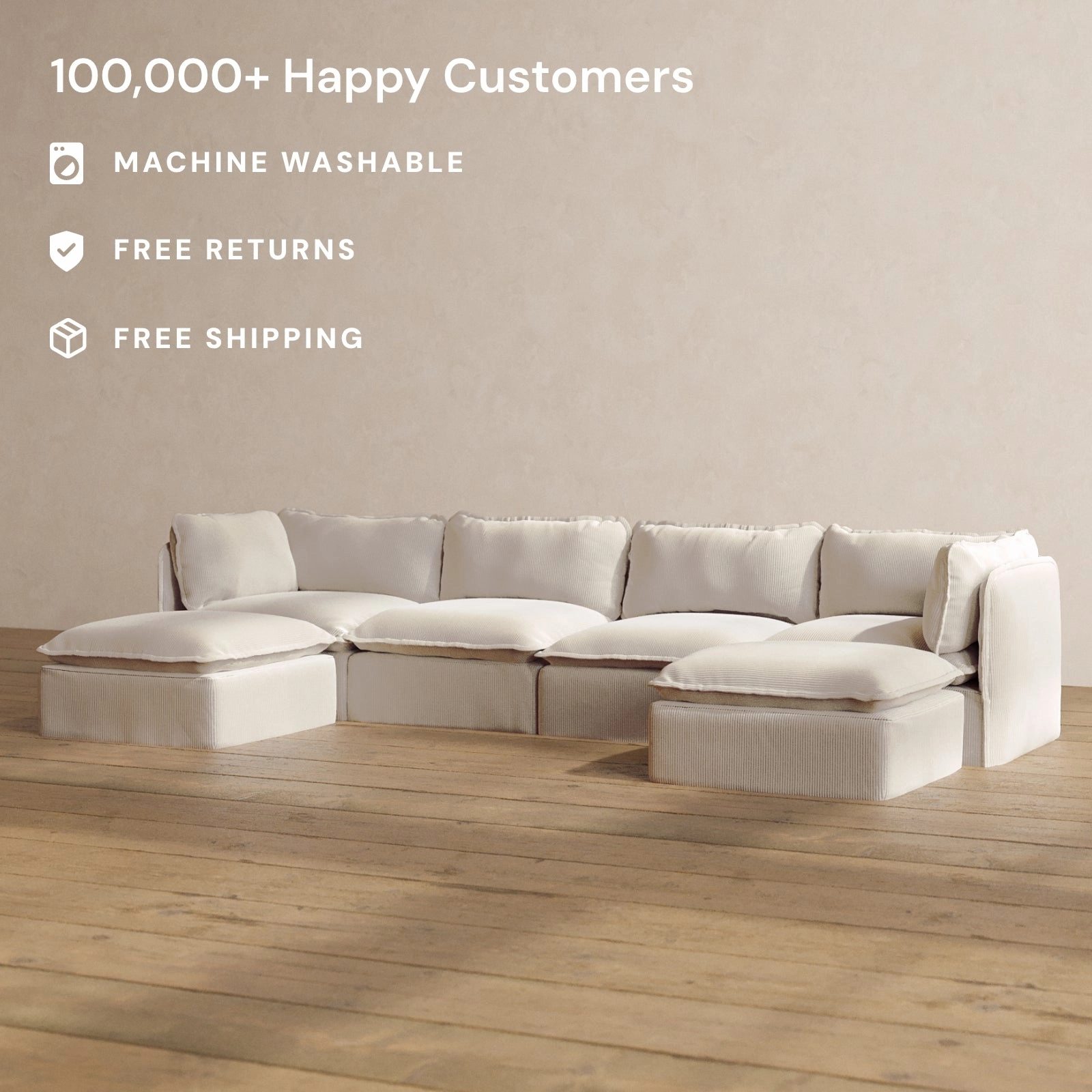 Slipcover Only - Modular Washable 4-Seater U-Sectional in Milk