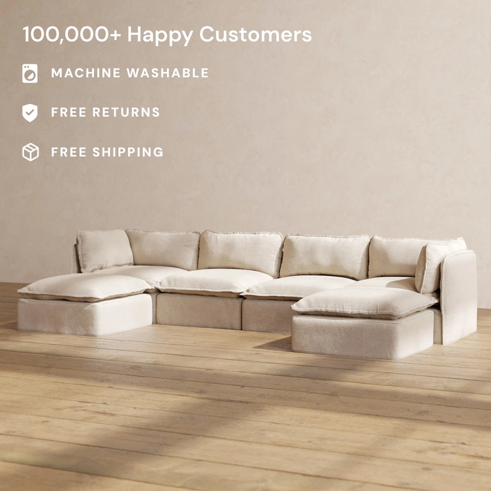 Slipcover Only - Modular Washable 4-Seater U-Sectional in Oat