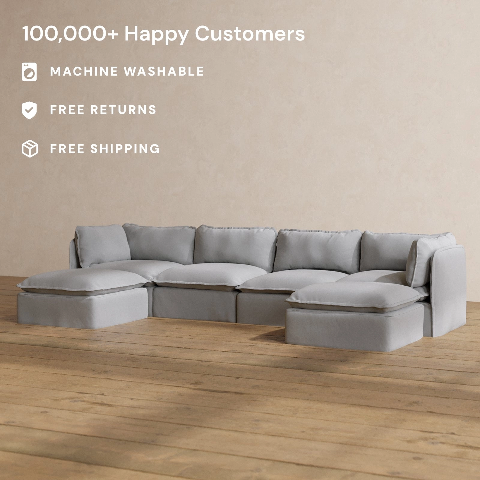 Slipcover Only - Modular Washable 4-Seater U-Sectional in Pumice