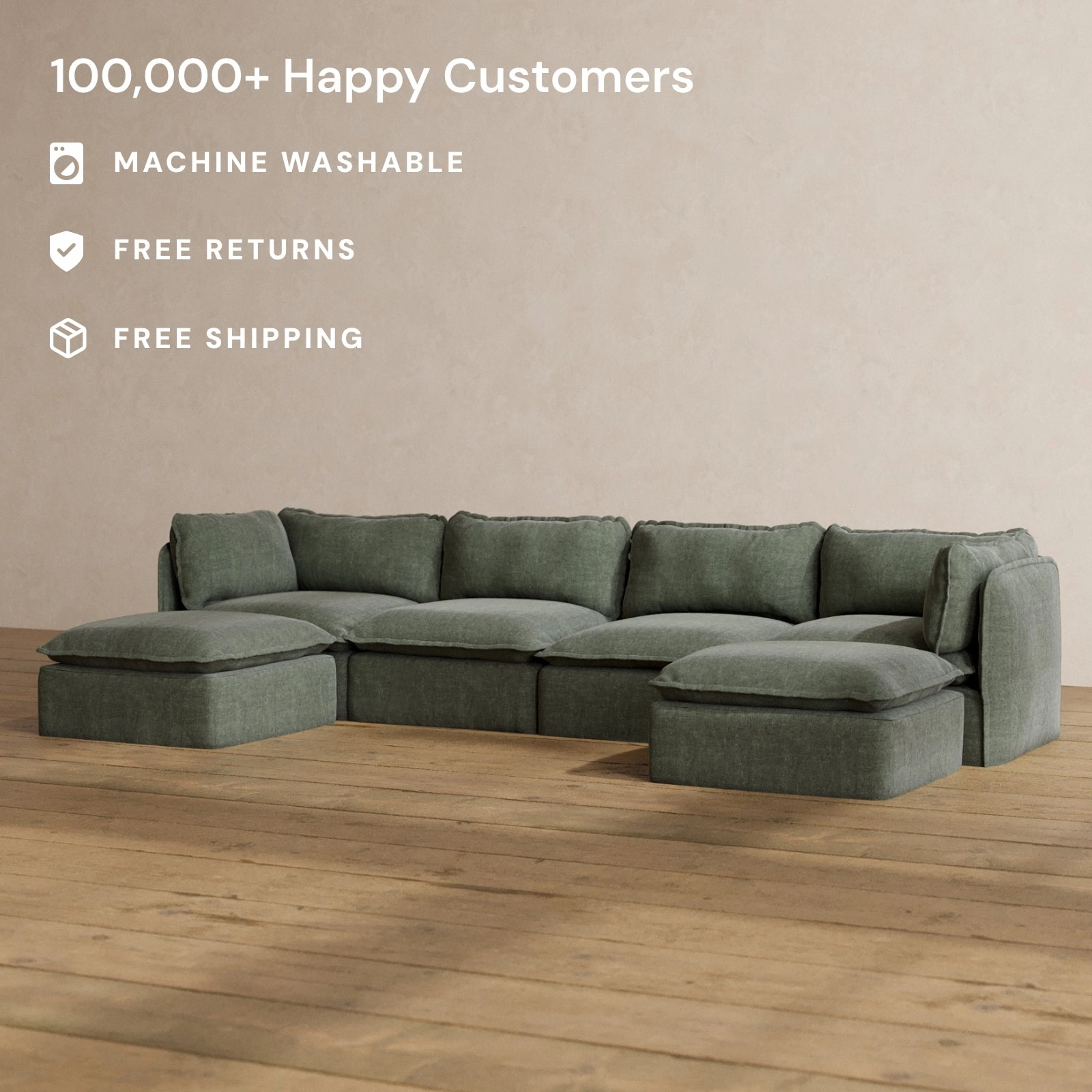 Slipcover Only - Modular Washable 4-Seater U-Sectional in Willow