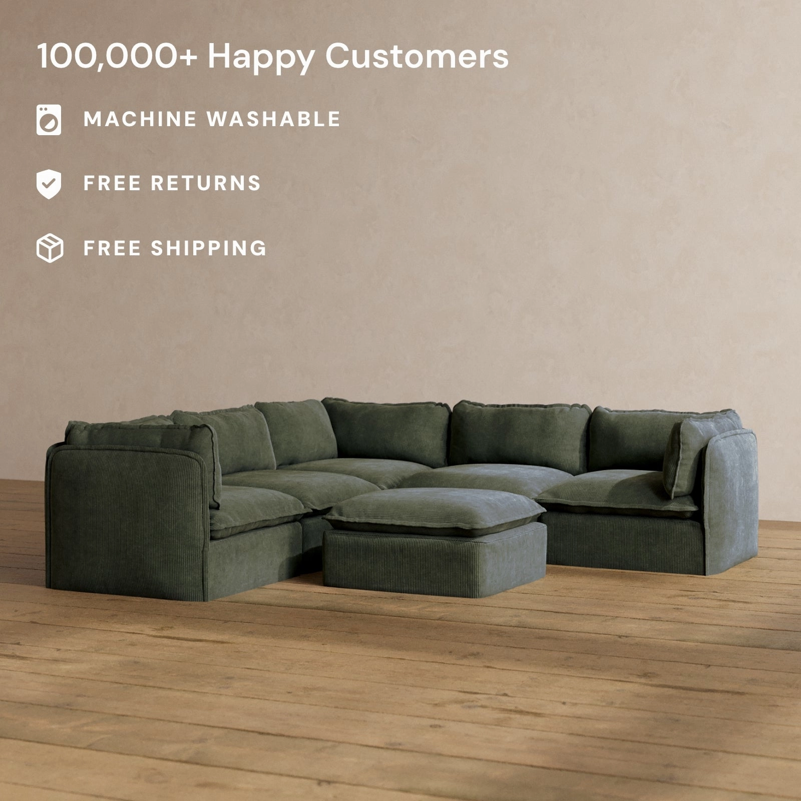 Slipcover Only - Modular Washable 5-Seater Corner Sectional   Ottoman in Olivine
