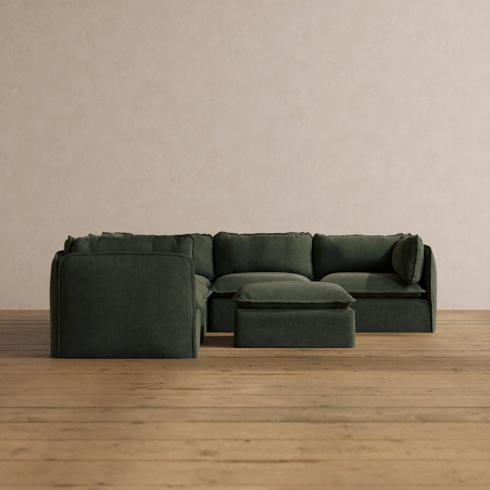 Slipcover Only - Modular Washable 5-Seater Corner Sectional   Ottoman in Olivine