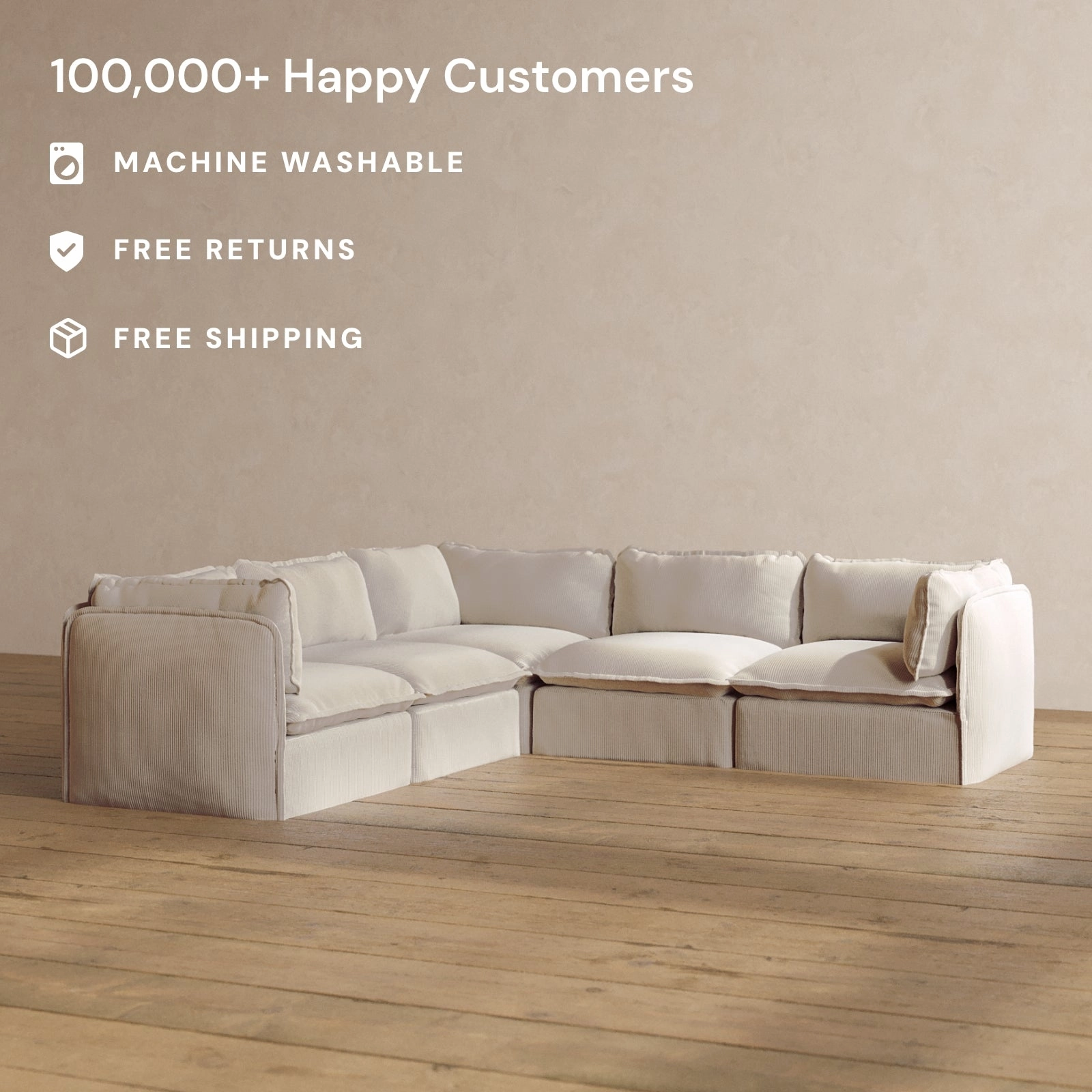 Slipcover Only - Modular Washable 5-Seater Corner Sectional in Milk
