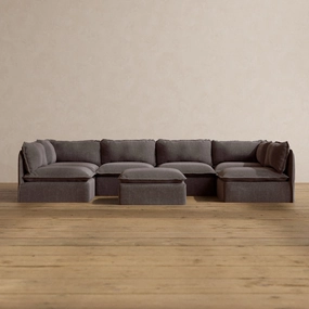 Slipcover Only - Modular Washable 6-Seater Open-Ends U-Sectional   Ottoman in Caviar