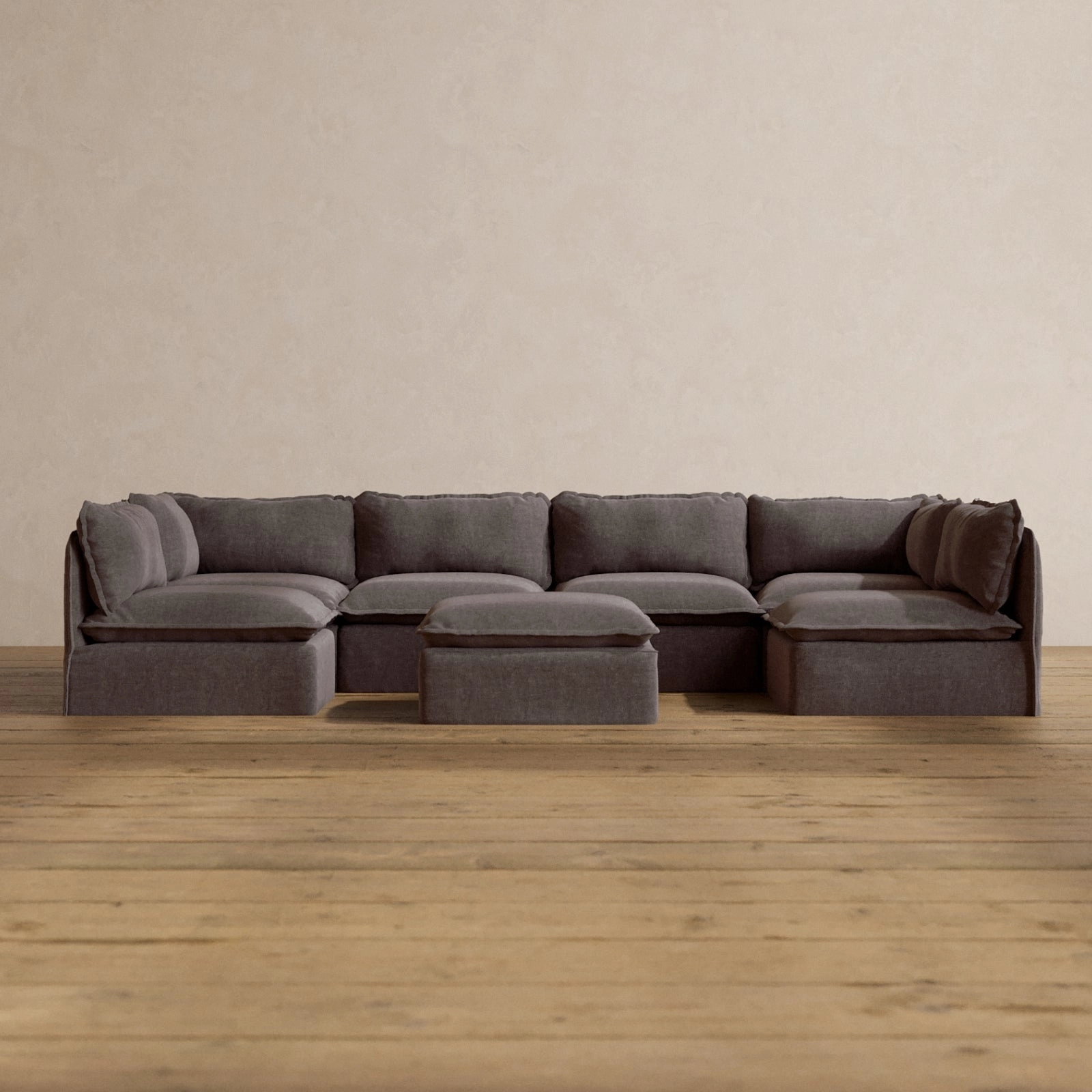 Slipcover Only - Modular Washable 6-Seater Open-Ends U-Sectional   Ottoman in Caviar