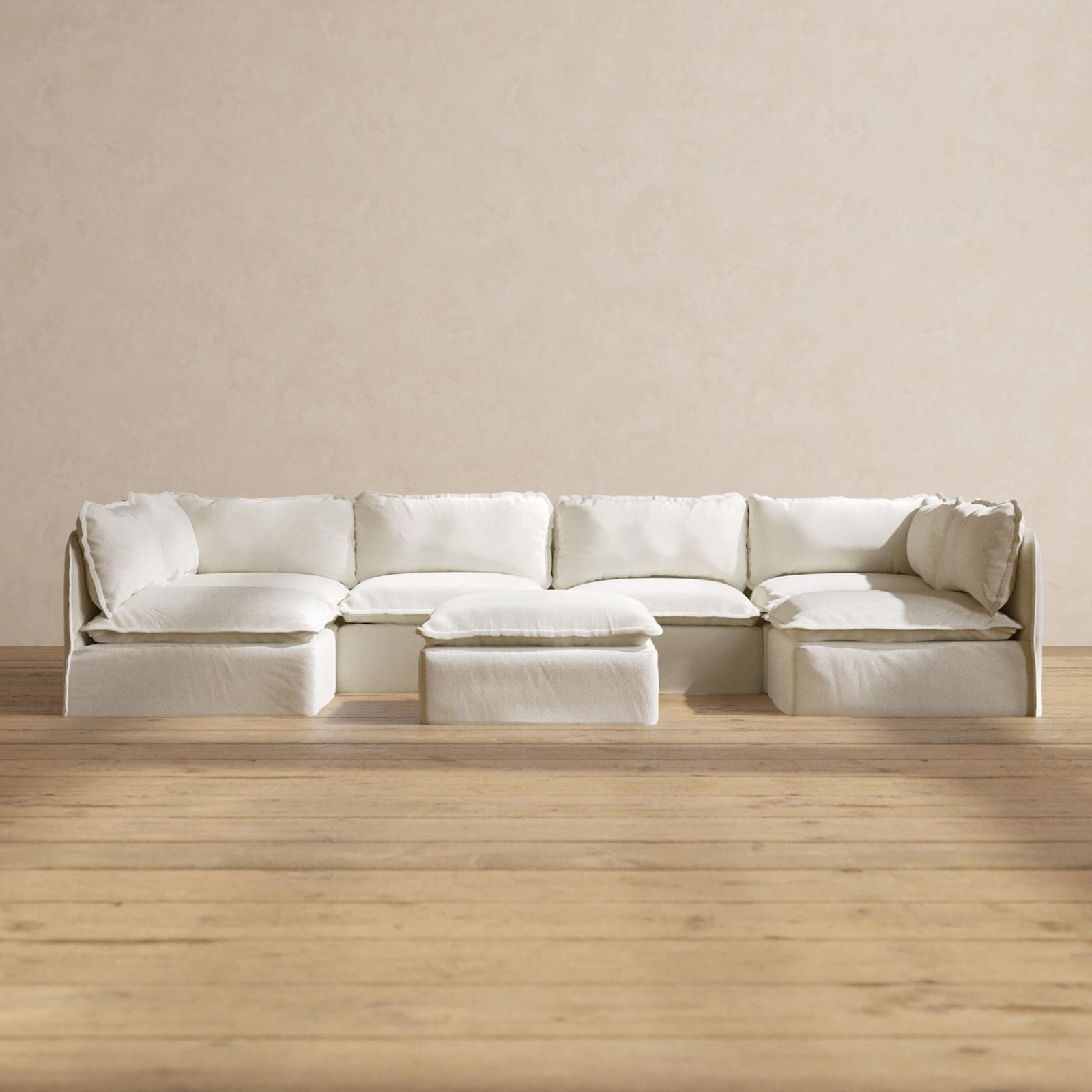 Slipcover Only - Modular Washable 6-Seater Open-Ends U-Sectional   Ottoman in Eggshell