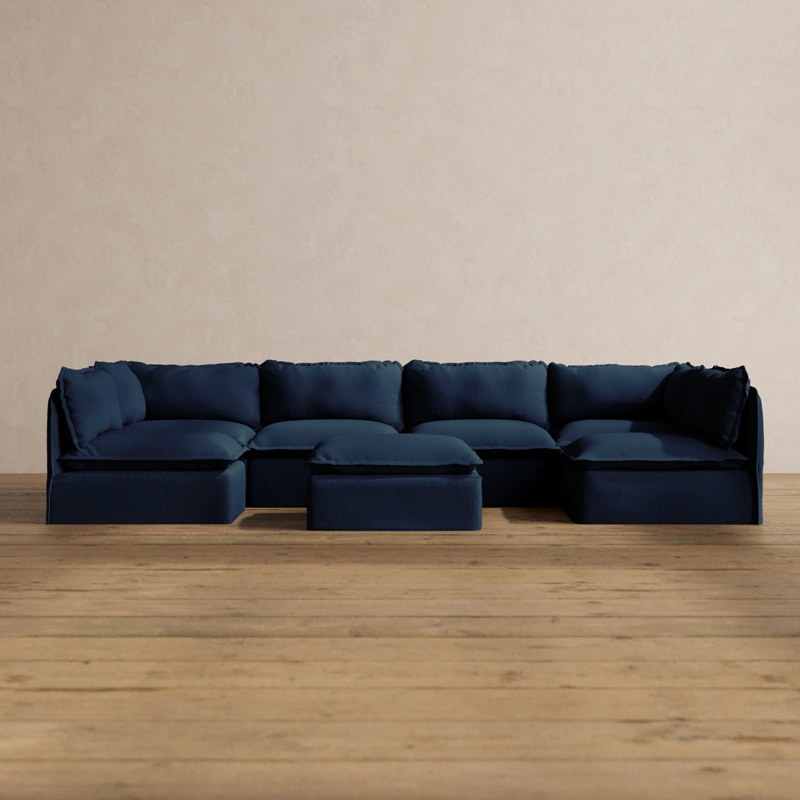 Slipcover Only - Modular Washable 6-Seater Open-Ends U-Sectional   Ottoman in Sumi
