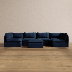 Slipcover Only - Modular Washable 6-Seater Open-Ends U-Sectional   Ottoman in Sumi