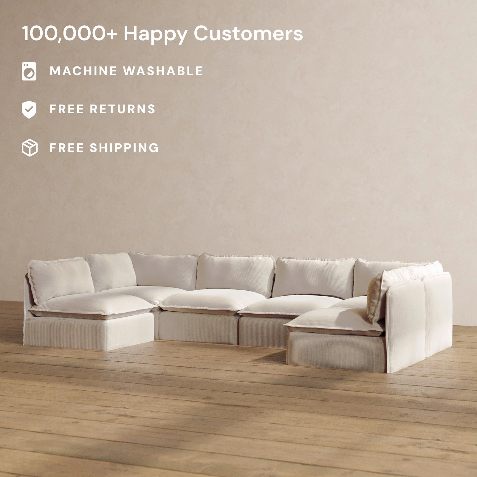Slipcover Only - Modular Washable 6-Seater Open-Ends U-Sectional in Milk