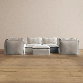 Slipcover Only - Modular Washable 6-Seater U-Sectional   Ottoman in Milk