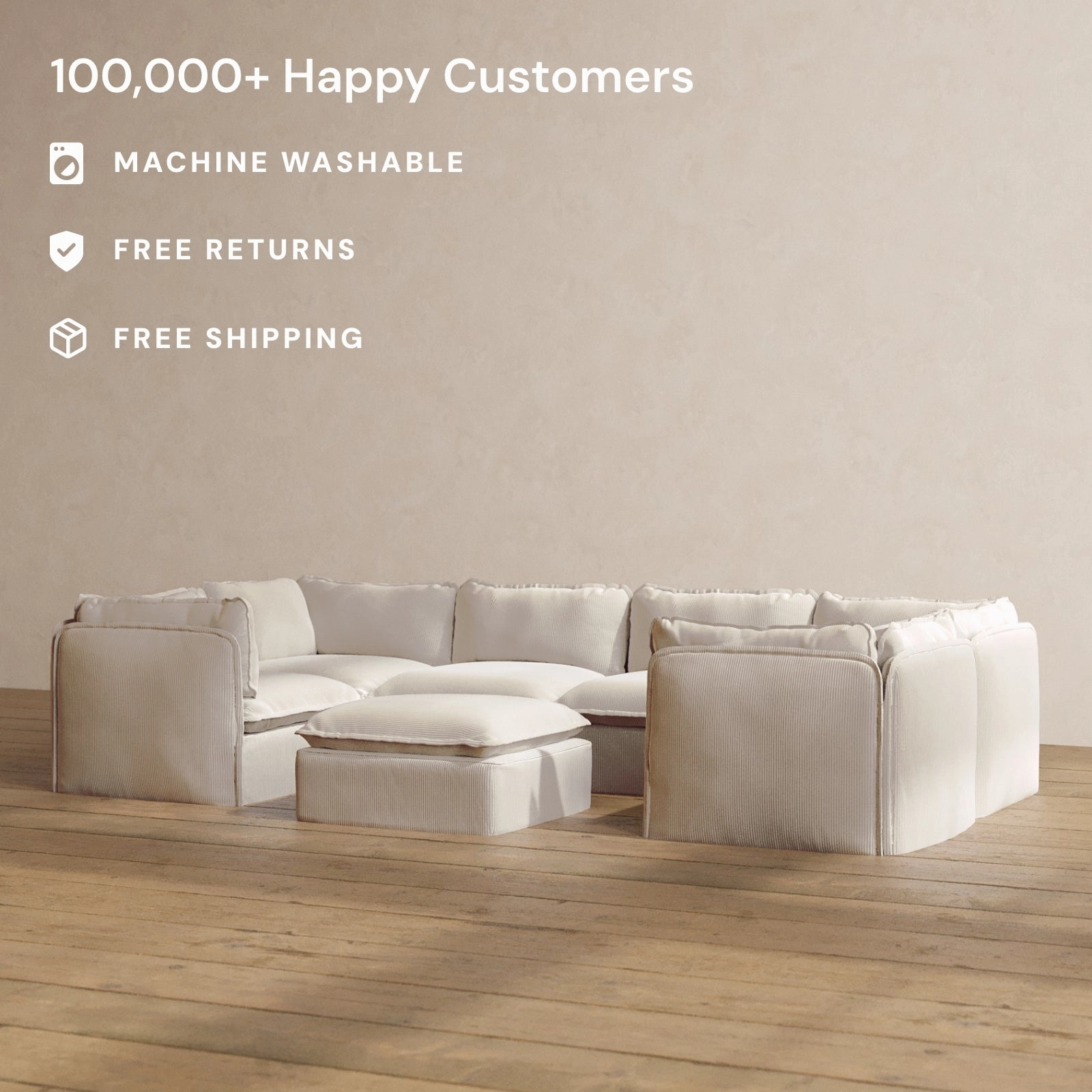 Slipcover Only - Modular Washable 6-Seater U-Sectional   Ottoman in Milk