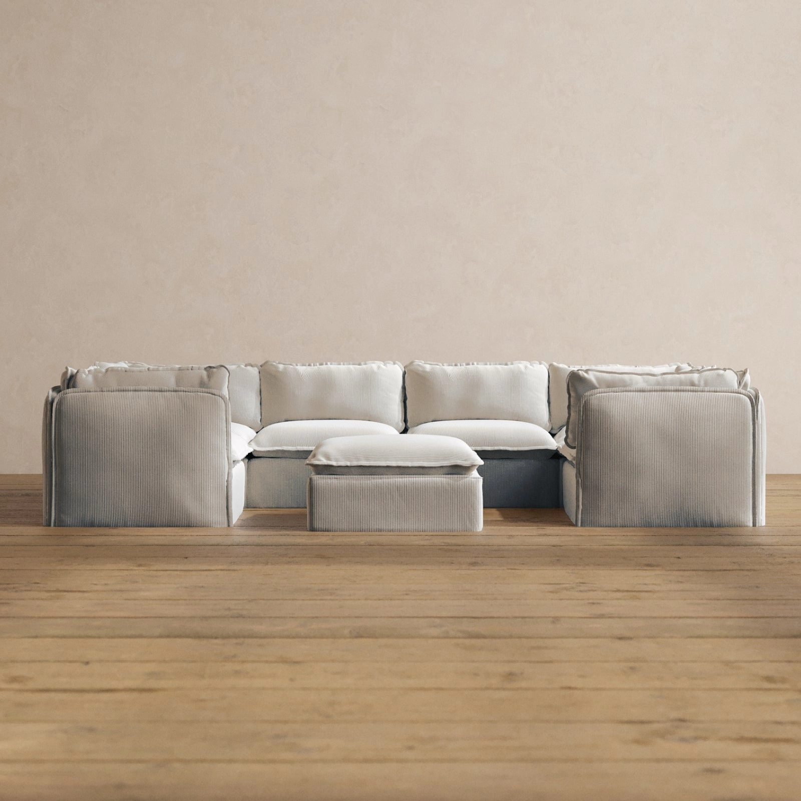Slipcover Only - Modular Washable 6-Seater U-Sectional   Ottoman in Milk