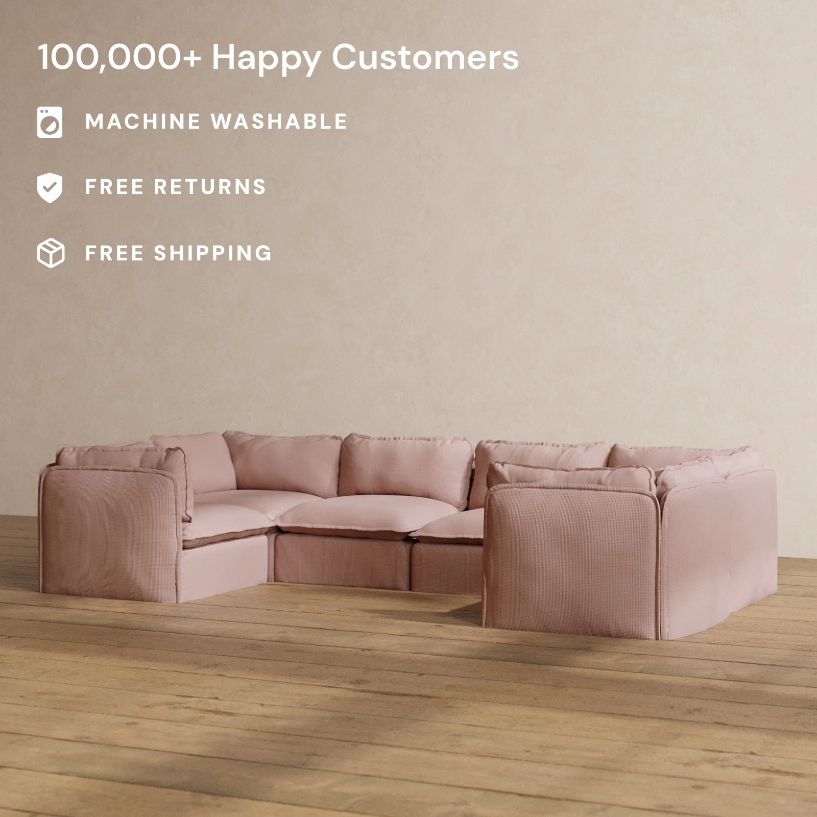 Slipcover Only - Modular Washable 6-Seater U-Sectional in Sakura
