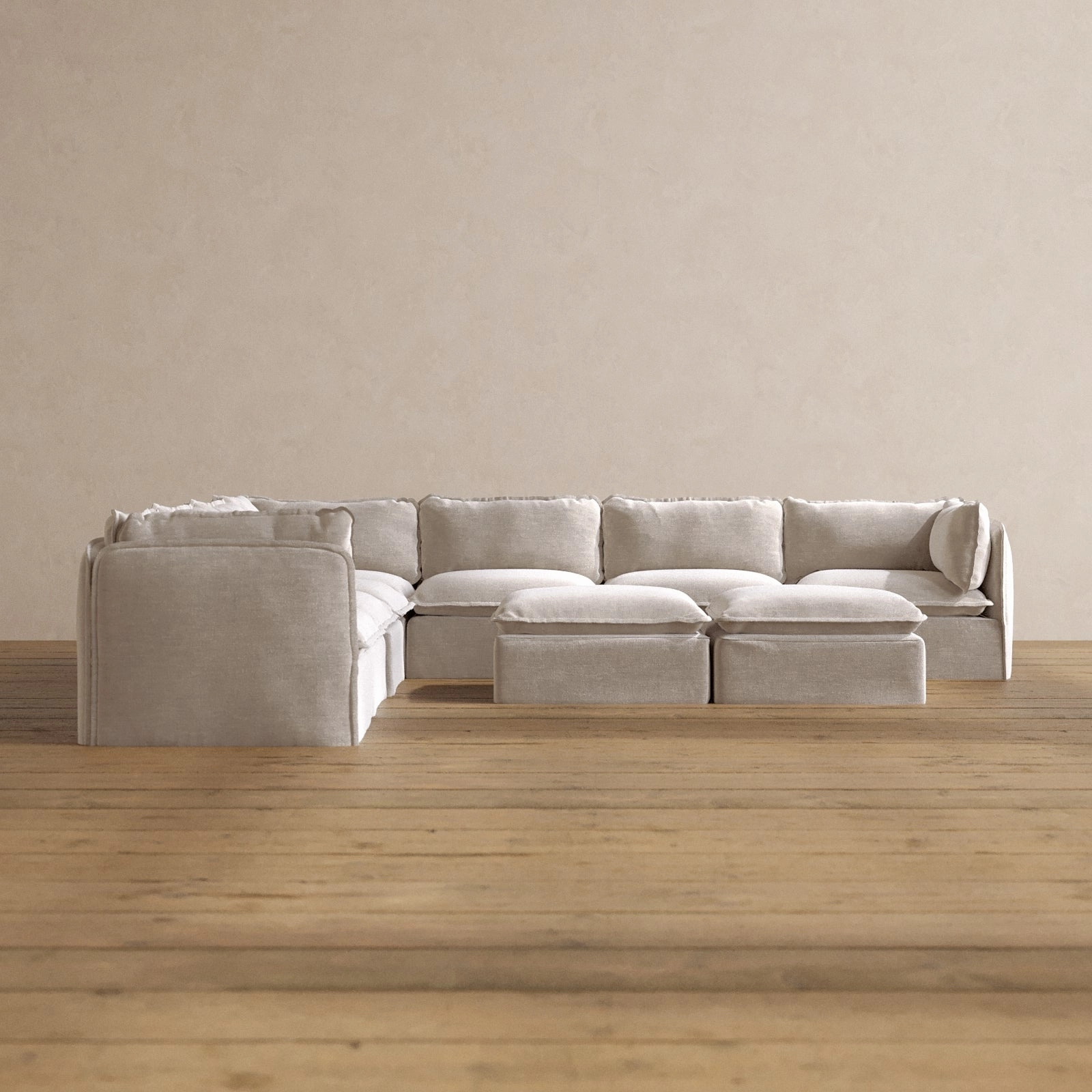 Slipcover Only - Modular Washable 7-Seater Corner Sectional   Bench Ottoman in Mist